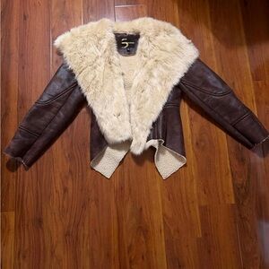Serena Williams Brown Teddy Jacket with Cream Faux Fur Collar